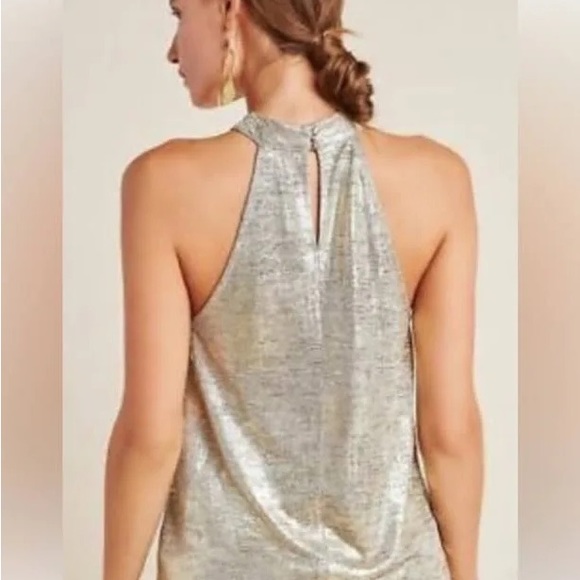 Gold metallic halter top from Anthropologie. - Picture 6 of 6